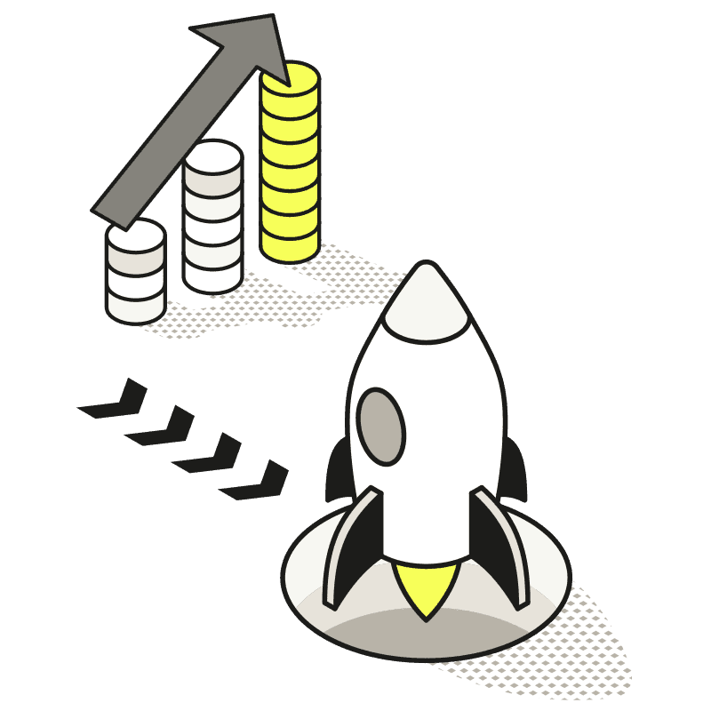 TSP Fulfilment process illustration with a rocket and growth chart for efficient logistics.
